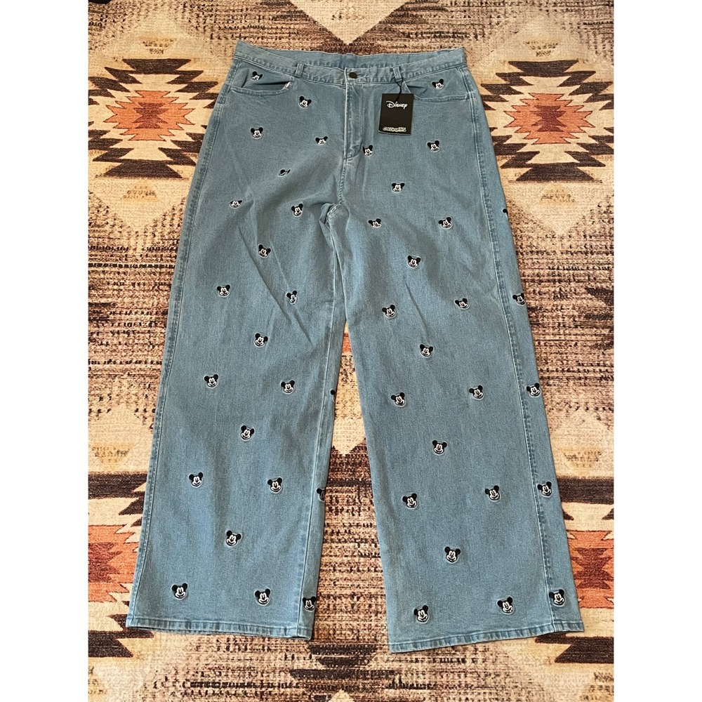 Cakeworthy Disney Mickey Mouse All Over Embroidered Wide Leg Jeans Blue Size 38